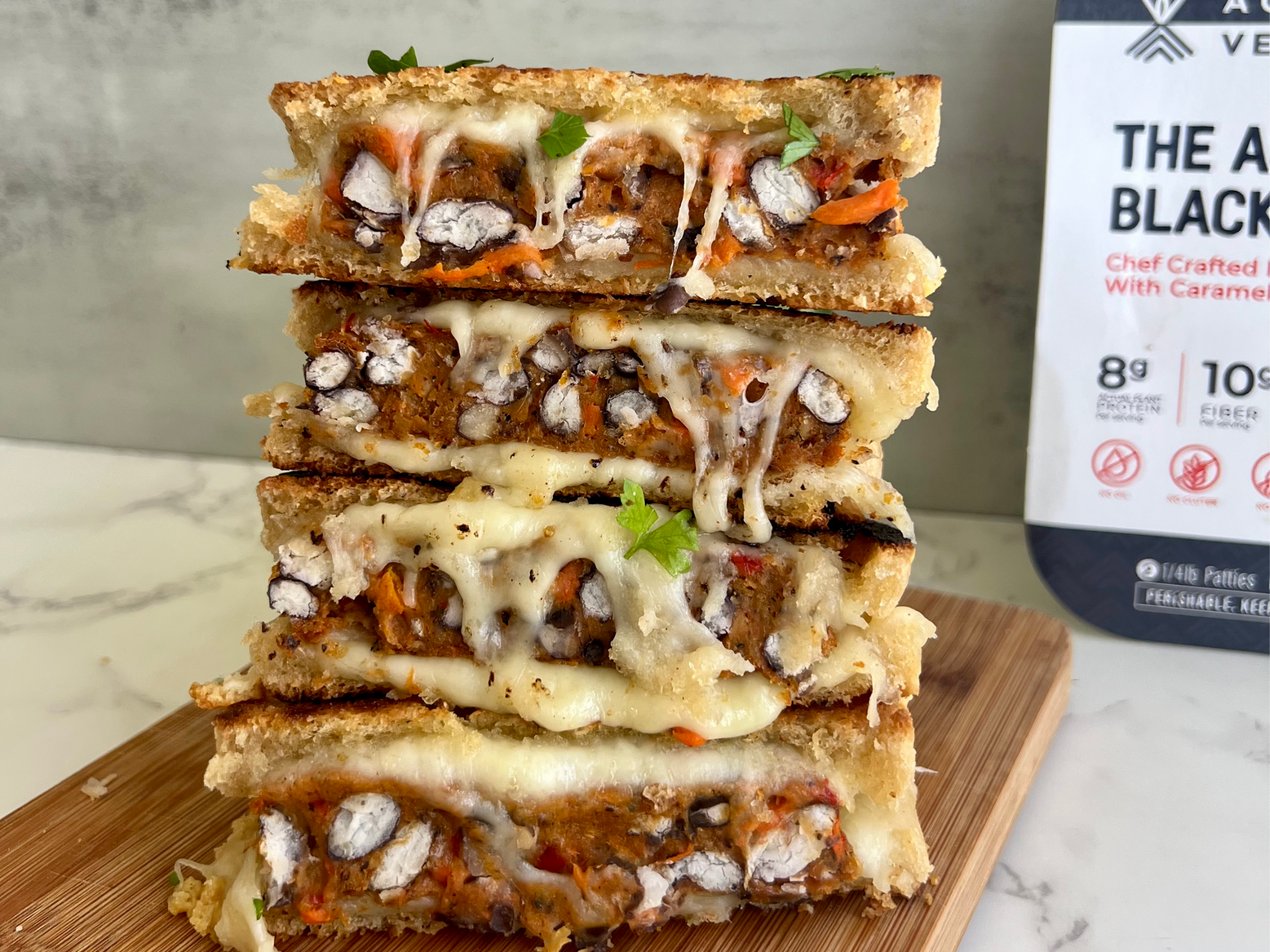 Veggie Burger Grilled Cheese Sandwiches Stacked
