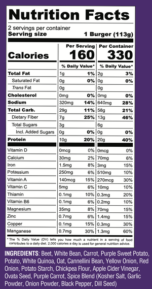 Purple Roots Veggie Burger- 8 Burgers Total