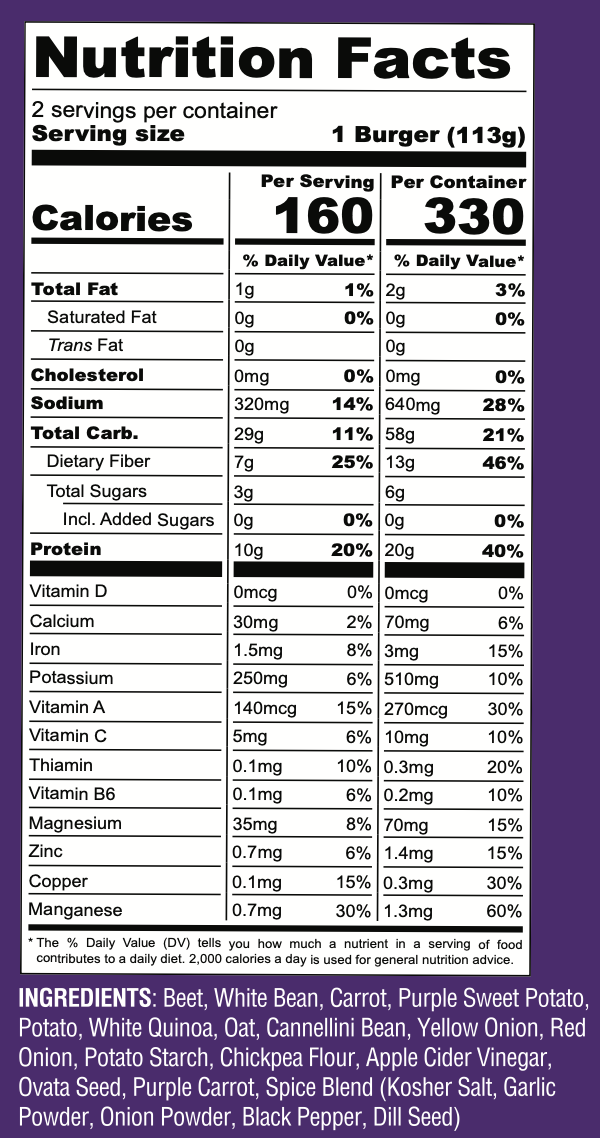 Purple Roots Veggie Burger- 8 Burgers Total