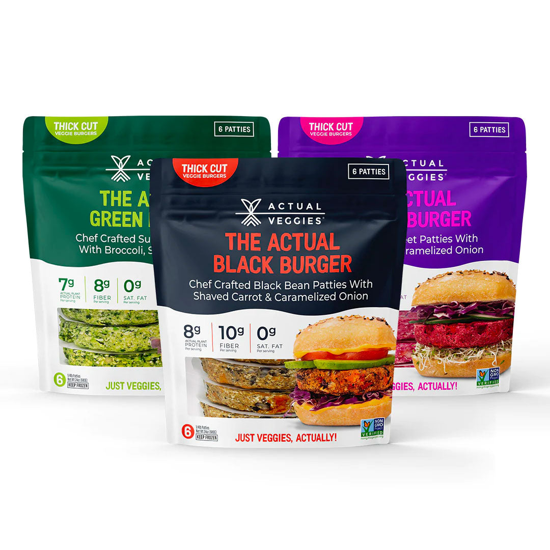 Variety Pack - 6 Pack Pouches- Black, Purple and Green (18 Burgers Total!)