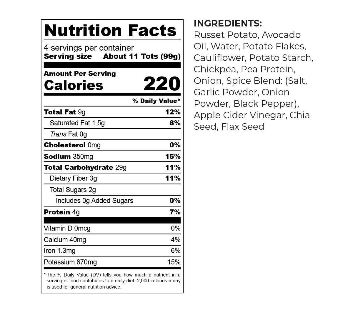 <p>CRISPY POTATO<br/>TOTS</p>