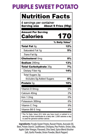 Purple Potato Fries Nutrition Label