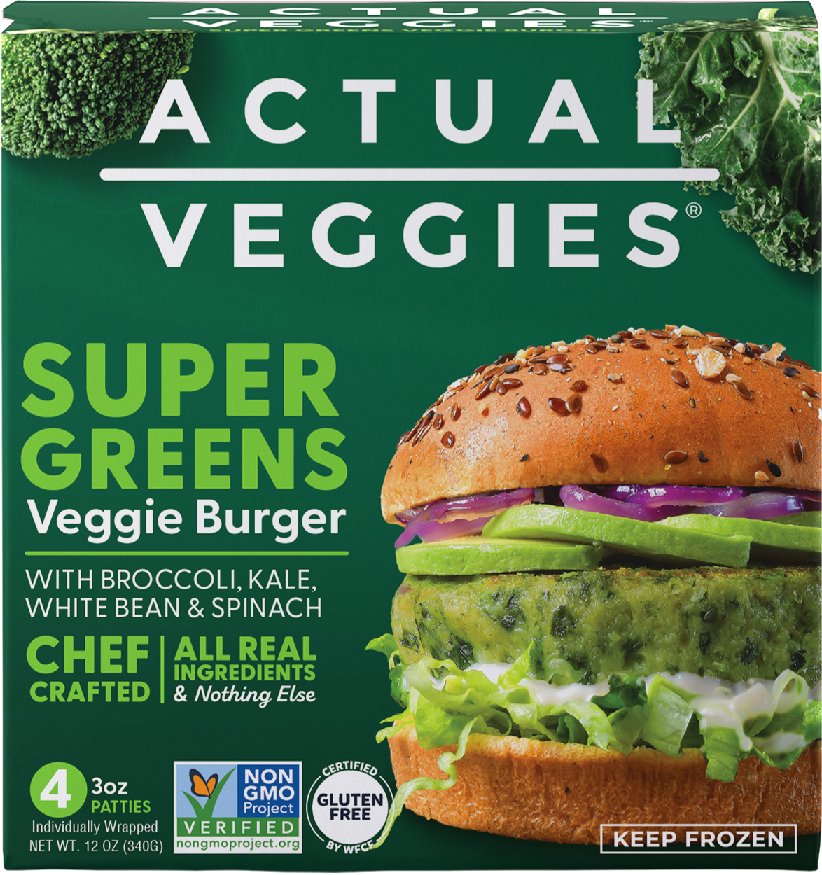 <p>SUPER GREENS<br/>VEGGIE BURGER</p>