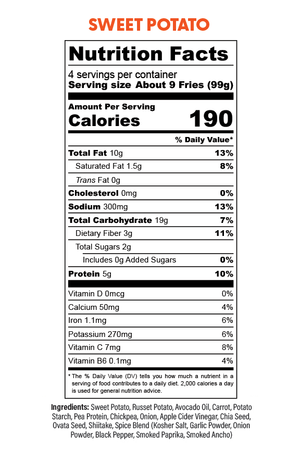 Sweet Potato Fries Nutrition Label