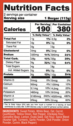Sweet Potato Veggie Burger- 8 Burgers Total