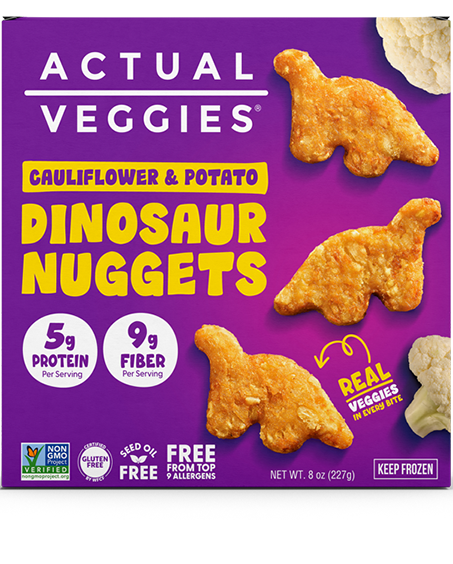 <p>Cauliflower & Potato <br/>Dinosaur Nuggets</p>